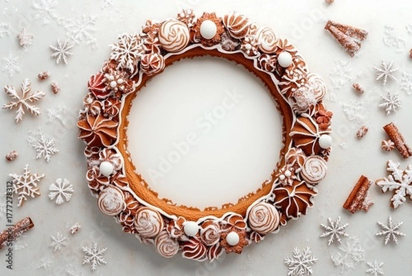 Fototapeta Whimsical gingerbread wreath adorned with festive decorations perfect for holiday celebrations