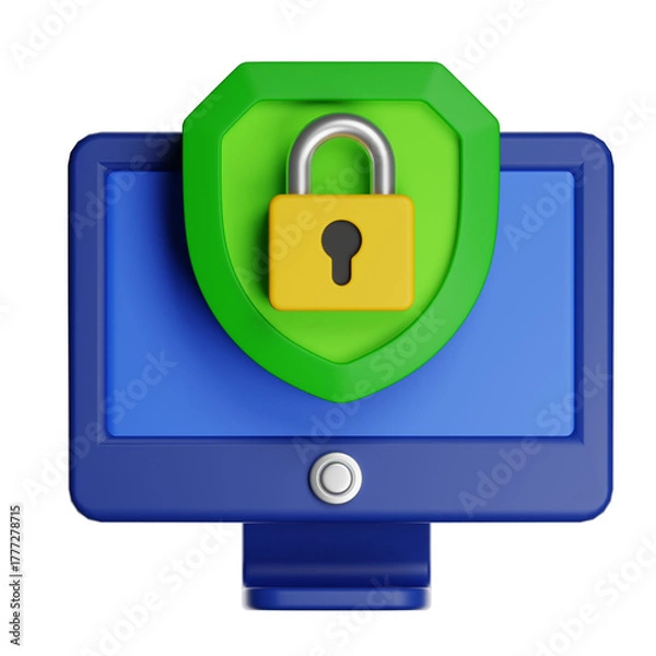Fototapeta Computer monitor displaying shield and padlock symbol