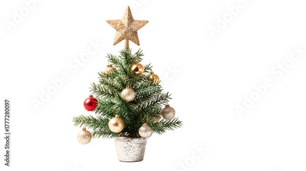 Obraz Small decorated Christmas tree, isolated on transparent background