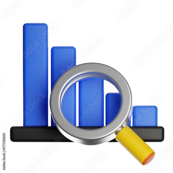 Fototapeta Magnifying glass analyzing data bar chart statistics