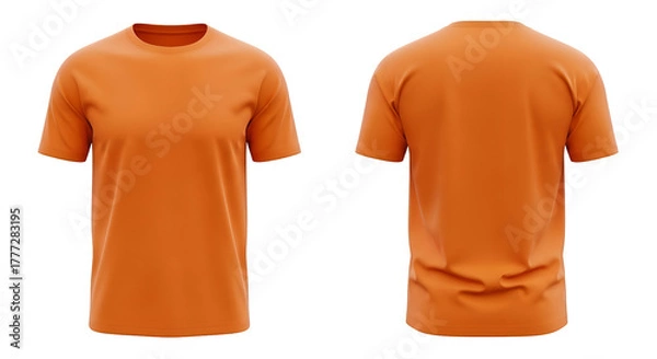 Obraz Front and back view of a plain orange t-shirt on black background clothing apparel