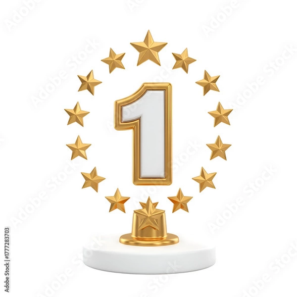 Obraz Gold number one award surrounded by stars on black background first place golden