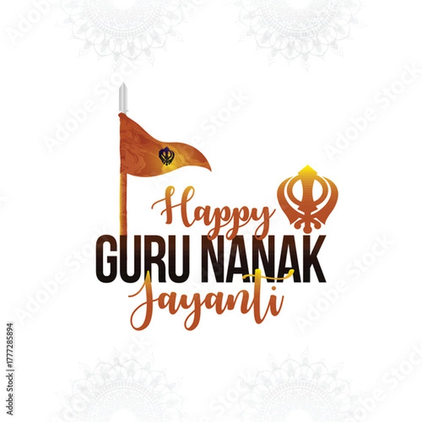 Obraz Realistic vector illustration of happy gurpurab celebration card