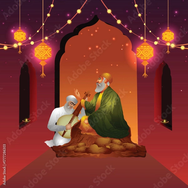 Obraz Guru nanak jayanti vector illustration of guru nanak dev ji and mardana
