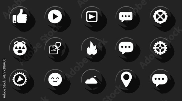 Obraz Flat Design Icons Set with Long Shadow Effect. Modern UI, UX, Social Media, Web, and App Symbols for Technology & Communication.