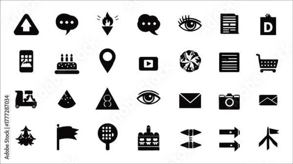 Fototapeta Generic black silhouette vector icons collection for web, mobile app, and user interface graphic design elements