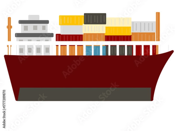 Fototapeta Cargo ship with logistics containers. Modern transport concept on transparent background. Global trade illustration.