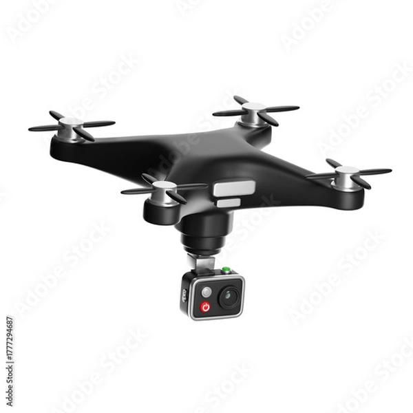 Fototapeta Drone quadcopter flying with camera capturing aerial view