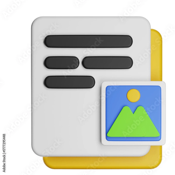 Fototapeta Document text file with image icon 3d rendering