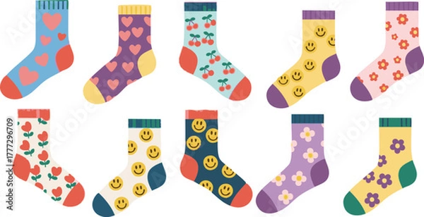 Obraz Trendy Cute Socks Collection Flat Vector Design