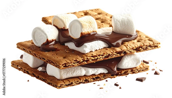 Fototapeta S'more graham crackers, marshmallow, melted chocolate stack