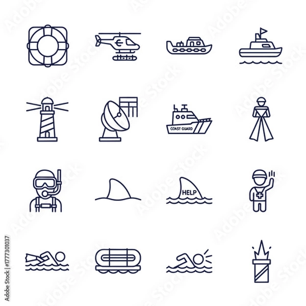 Obraz Collection of Nautical and Maritime Icons in Minimalist Line Art Style.