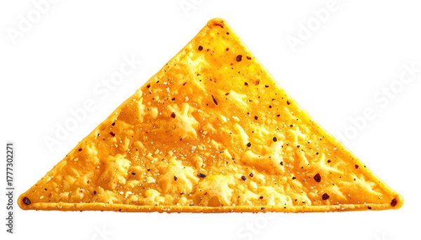 Fototapeta Single, golden, speckled triangle corn chip on black backdrop