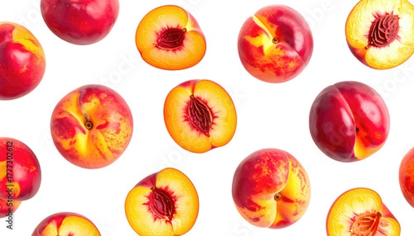 Obraz Sliced and whole nectarines on black background in close proximity