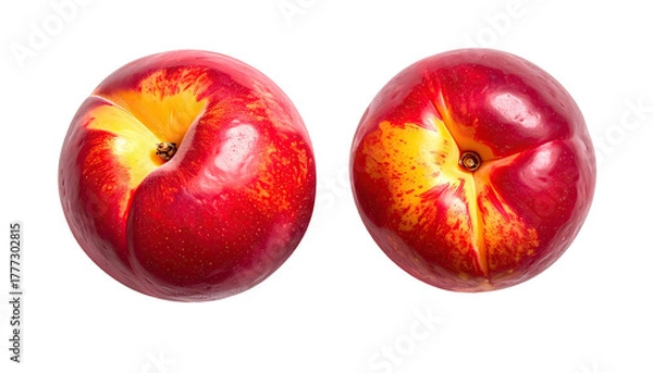 Fototapeta Two smooth red nectarines showcase ripe, juicy summer sweetness