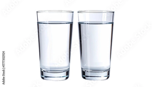 Fototapeta Two clear glasses filled about halfway with clear water