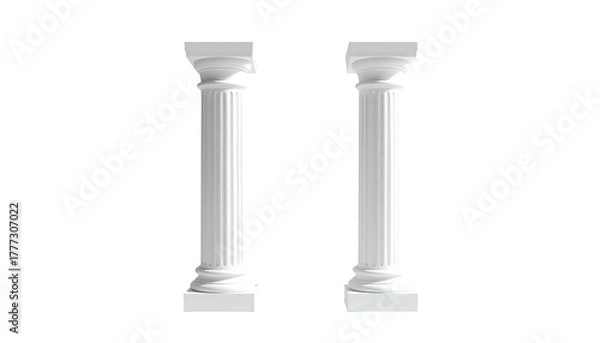 Fototapeta Pair of white fluted columns stands against black backdrop