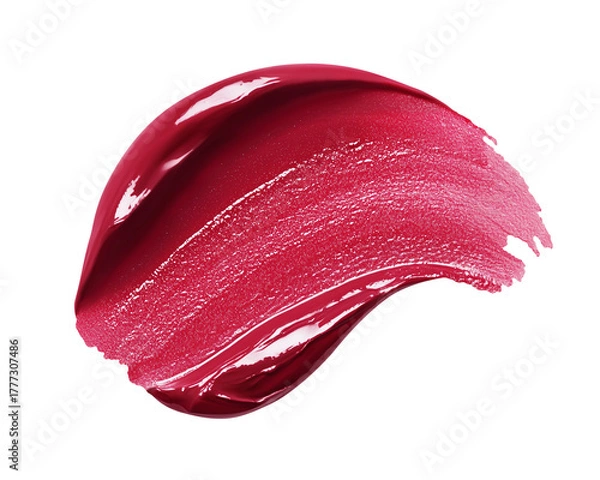 Fototapeta Bright burgundy wide cosmetic swatch. Close-up of thick texture with full coverage effect. Isolated element with clear even edge on transparent background