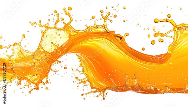 Fototapeta Orange liquid splashing, flowing wave on black background, dynamic