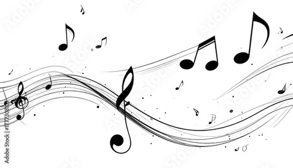 Fototapeta Wavy lines form musical notes on a black background