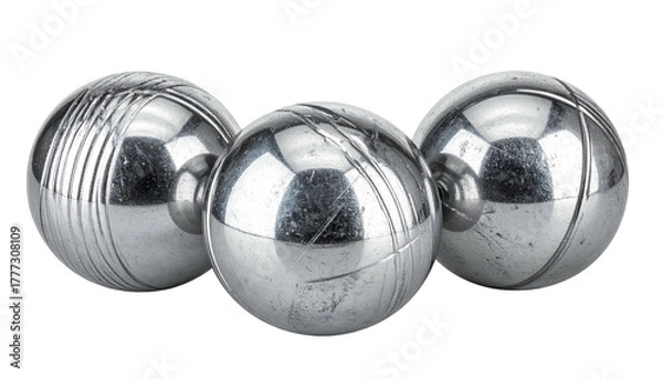 Obraz Three shiny metallic boules resting against a black background