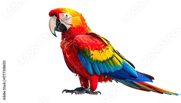 Fototapeta Colorful macaw bird with red, yellow, and blue feathers