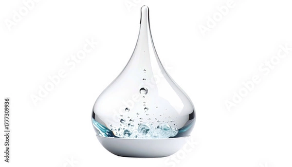 Fototapeta Teardrop shaped glass object with bubbles on a white base