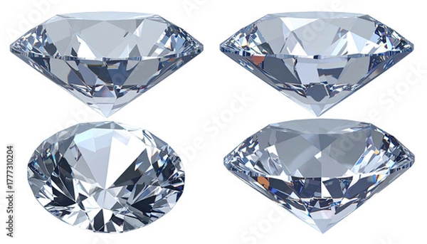 Fototapeta Four clear, faceted gemstones, set against a black background