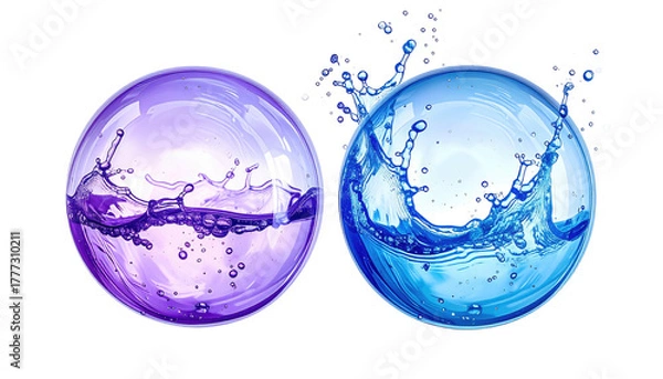 Fototapeta Two spheres encasing liquid splashes