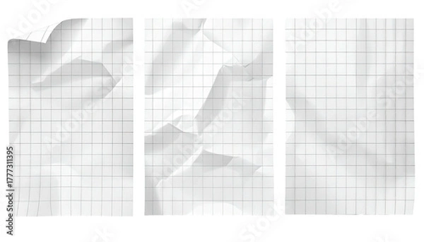 Obraz Three wrinkled graph paper sheets, slightly crumpled