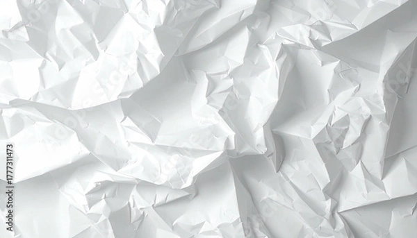 Fototapeta Crumpled white paper surface, textured and starkly illuminated