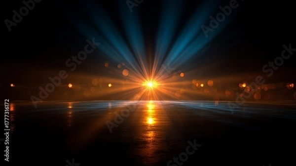 Obraz Concert stage with golden and blue dramatic lighting.