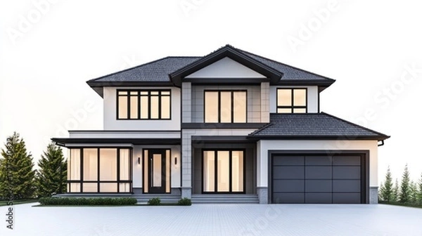 Fototapeta Modern two-story house with garage in a clear background for real estate use