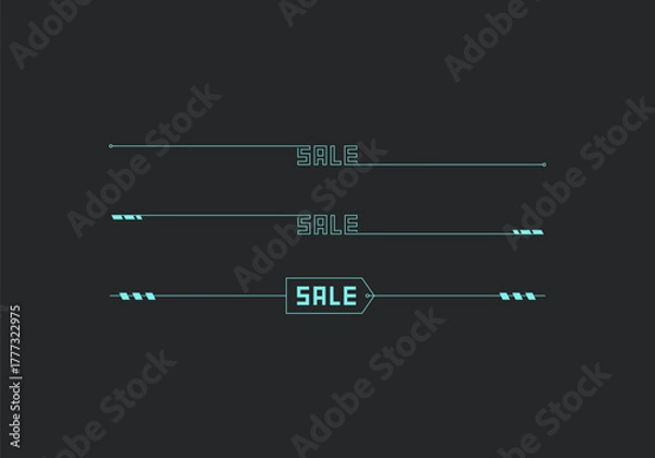 Fototapeta Set futuristic cyberpunk style neon blue color sale banner for discount event