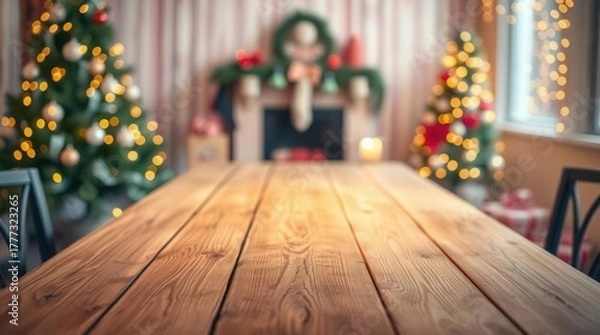 Fototapeta Christmas holiday table background festive celebration decoration family gathering winter season new year party event xmas