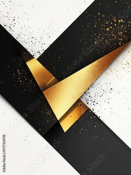 Fototapeta Geometric Gold Abstract Design: A visually striking abstract composition featuring intricate interplay of golden and black elements, punctuated with subtle artistic spray.