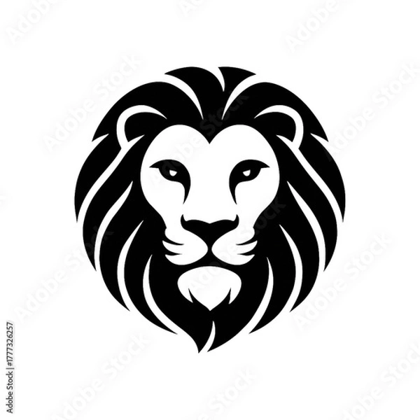 Obraz Majestic lion head symmetrical black & white emblem logo PNG file