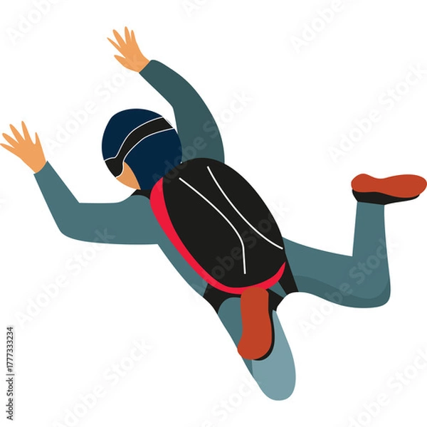 Obraz Person in Skydiving Suit With Parachute Pack Soaring Through Air With Arms Outstretched In Active Pose Isolated On White Background