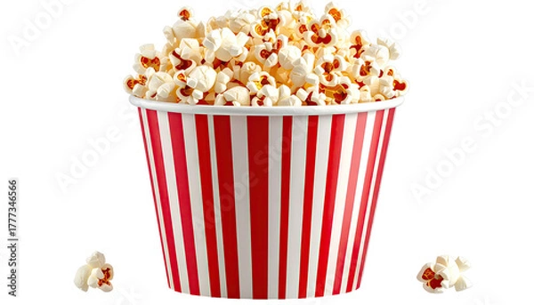 Fototapeta Bucket full of popcorn, red and white stripes container