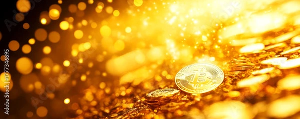 Obraz Abstract gold particles flowing into the shape of a coin, symbolizing purity and growth in gold investments