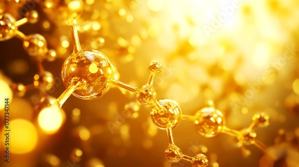 Fototapeta Abstract representation of gold molecules forming into a bar, symbolizing the purity and intrinsic value of gold