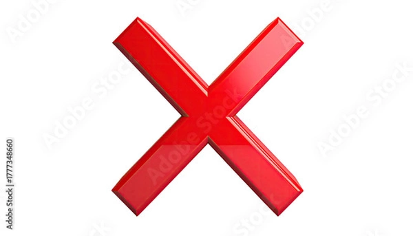 Fototapeta Shiny red 'X' symbol centered on a stark black background