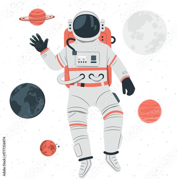 Fototapeta Astronaut Floating Among Planets and Moon space zero gravity