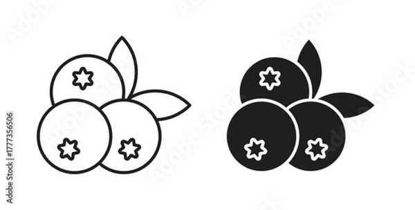 Obraz Blueberries icon with glyph and line. black vector icons for Web UI