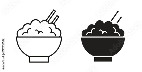 Obraz Bowl rice icon with glyph and line. black vector icons for Web UI