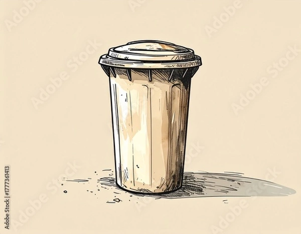 Fototapeta Stylized illustration of a cylindrical outdoor trash bin with a domed lid, depicting urban waste management and public cleanliness