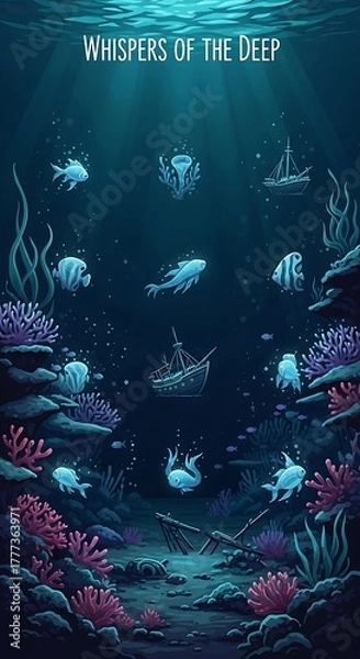 Fototapeta Whispers of the Deep An Underwater Symphony of Marine Life and Sunken Relics