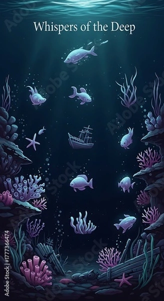Fototapeta A captivating illustration of the mysterious and vibrant life thriving in the ocean's profound depths, showcasing diverse marine creatures and serene underwater landscapes