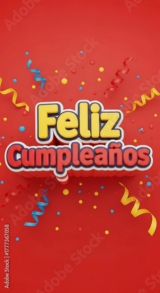 Fototapeta Cheerful Festive Feliz Cumpleaños Lettering Design for Birthday Celebrations Element