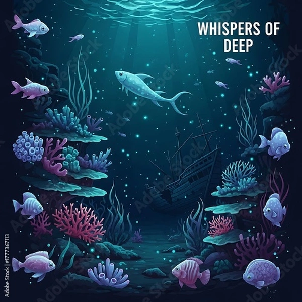 Fototapeta Enchanting Underwater Scene Fish, Coral, and Shipwreck in the Deep Blue